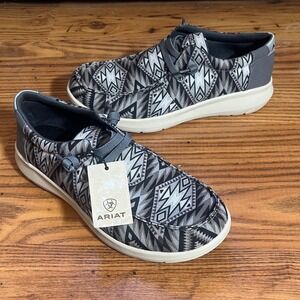 Ariat Hilo Mens 7.5 Grey Southwestern Charcoal Aztec Slip On Shoes 10050946 NEW